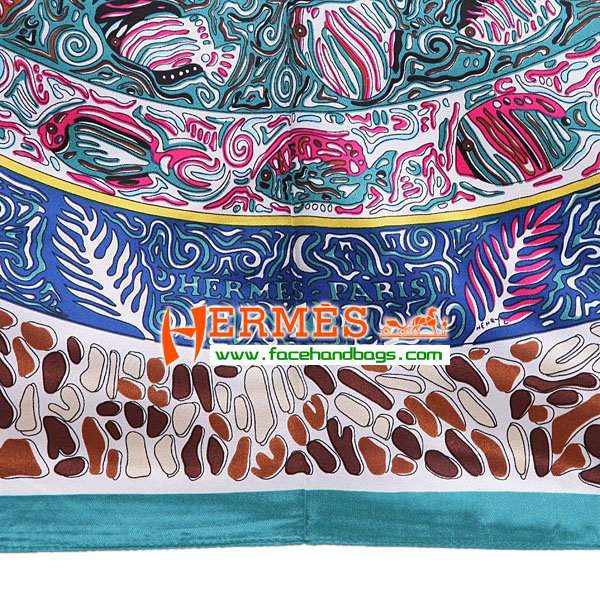 Hermes 100% Silk Square Scarf Blue HESISS 90 x 90 - Click Image to Close